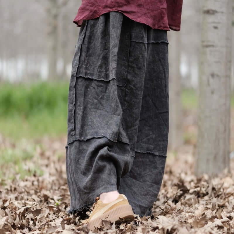Spring Casual Retro Linen Skirt with Elastic Waist for Women