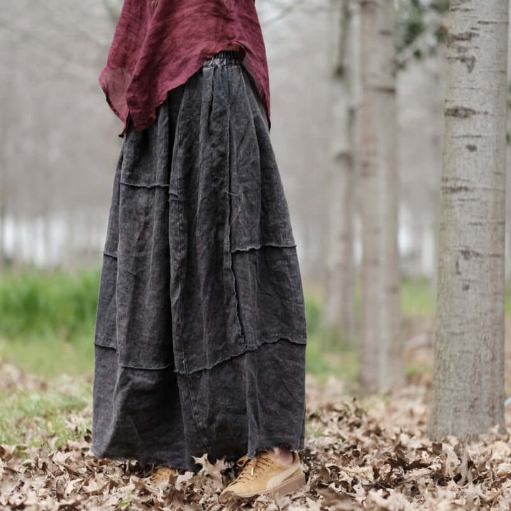 Spring Casual Retro Linen Skirt with Elastic Waist for Women
