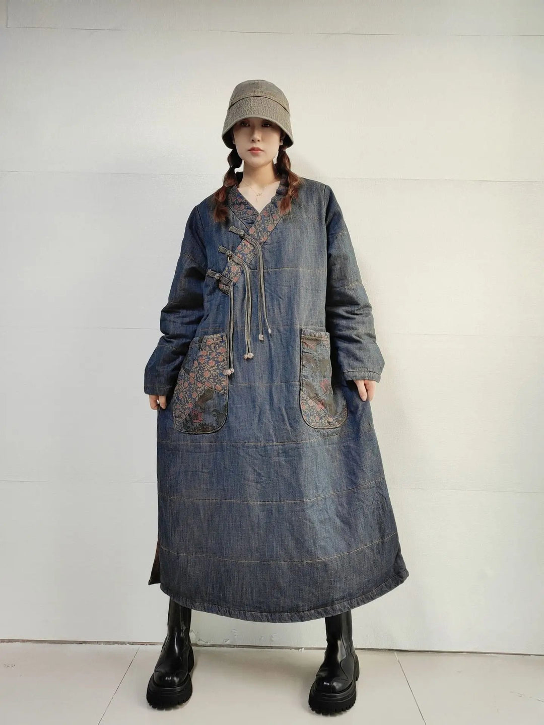 Denim Plus Size Coat Dress with Retro Winter Style