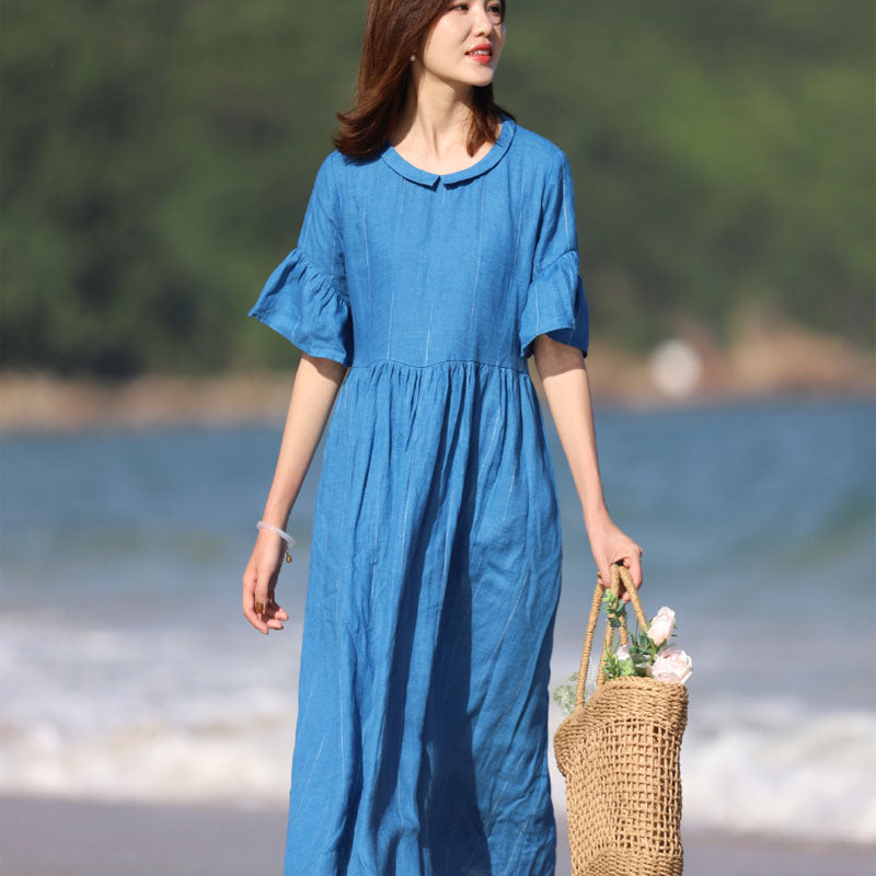 Women Blue linen long dress Fit and flare dressThis women blue linen long dress fit and flare dress is perfect for any occasion. It is suitable for daily wear, casual, office, beach, school, home, and street. It Women's dressThebesttailorThebesttailorWomen Blue linen long dress FitThebesttailorWomen Blue linen long dress Fit