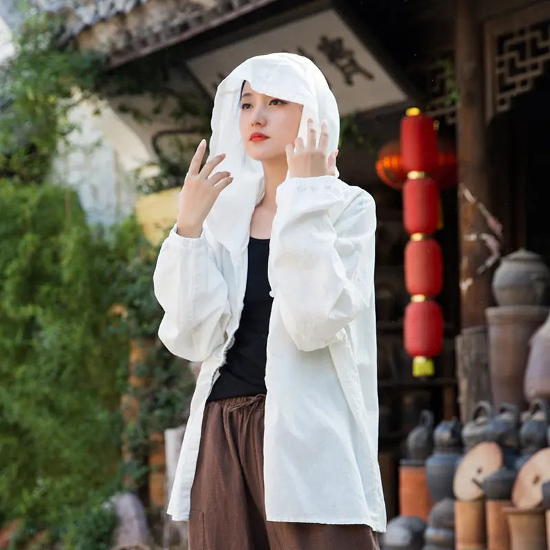 Autumn White Linen Vintage Long Sleeve Robe Woman Long Dress