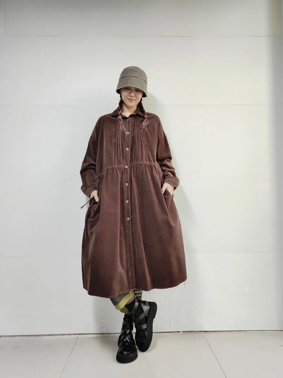 Spring Corduroy Cardigan Coat with Loose Dress for Women