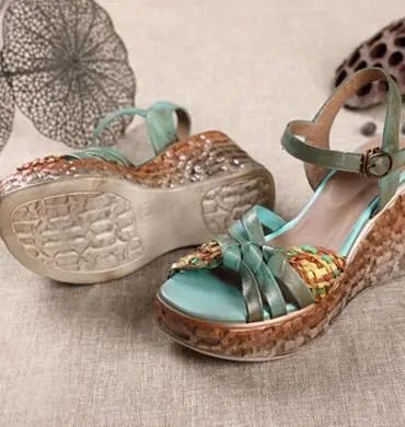 Green Leather Wedge Sandals with Ankle Strap for Women
 
 Introducing The Best Tailor's Green Leather Wedge Sandals with Ankle Strap for Women. These sandals are the perfect blend of fashion, comfort, and versatility, mFLAT SHOESThebesttailorThebesttailorfashion ethnic style summer travel women'Thebesttailorfashion ethnic style summer travel women'