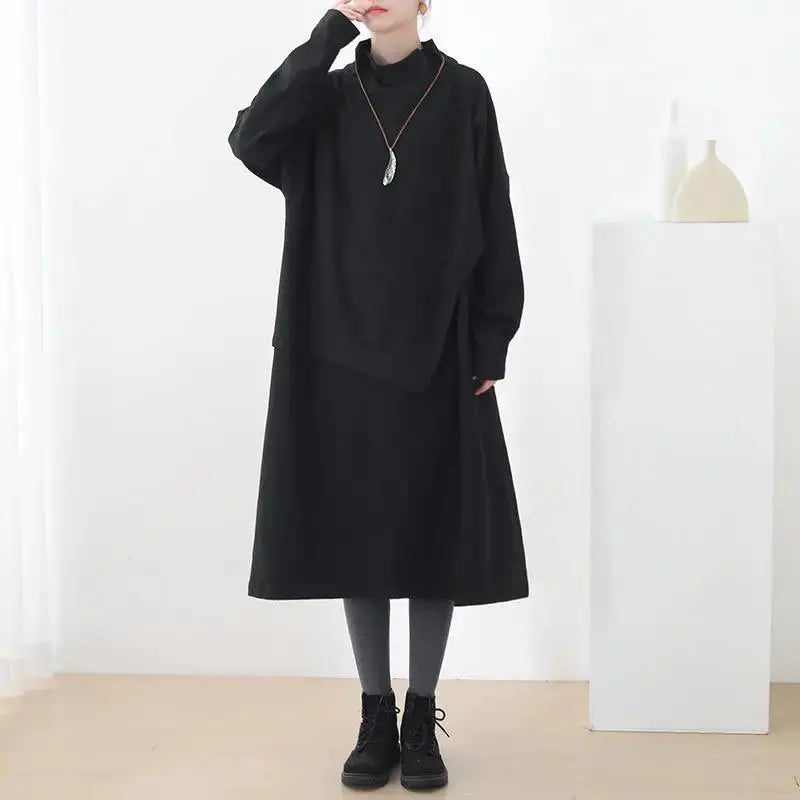 Women's Black Autumn Cotton Long Sleeve DressThis women's black autumn cotton long sleeve dress is perfect for any occasion. It is made of high quality cotton, making it comfortable to wear. The asymmetrical deWomen's dressThebesttailorThebesttailorBlack Autumn Cotton Long Sleeve DressThebesttailorBlack Autumn Cotton Long Sleeve Dress