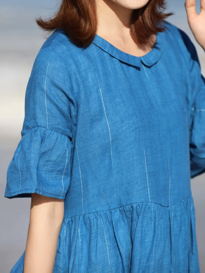 Women Blue linen long dress Fit and flare dressThis women blue linen long dress fit and flare dress is perfect for any occasion. It is suitable for daily wear, casual, office, beach, school, home, and street. It Women's dressThebesttailorThebesttailorWomen Blue linen long dress FitThebesttailorWomen Blue linen long dress Fit