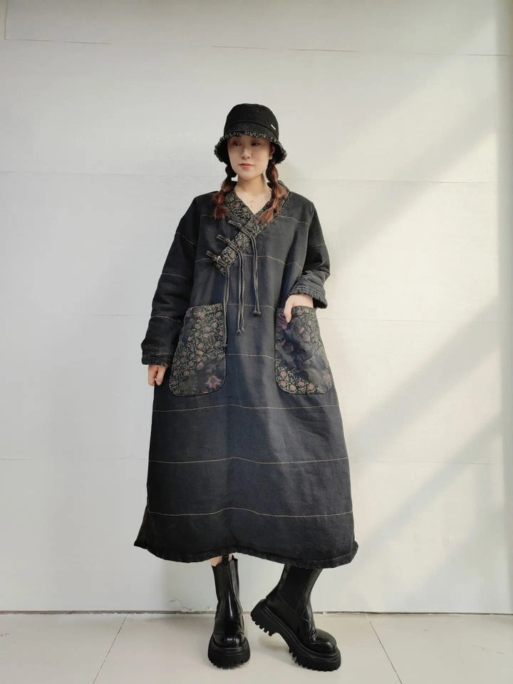 Denim Plus Size Coat Dress with Retro Winter Style