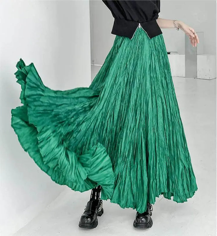 Green Pleated High Waist A-Line Swing Skirt for Summer Fashion
 
 Introducing the ultimate summer fashion statement - our green pleated high waist A-line skirt. Made with a blend of polyester and spandex, this skirt offers a coWomen's SkirtsThebesttailorThebesttailorSummer fashion green pleated high waistThebesttailorSummer fashion green pleated high waist