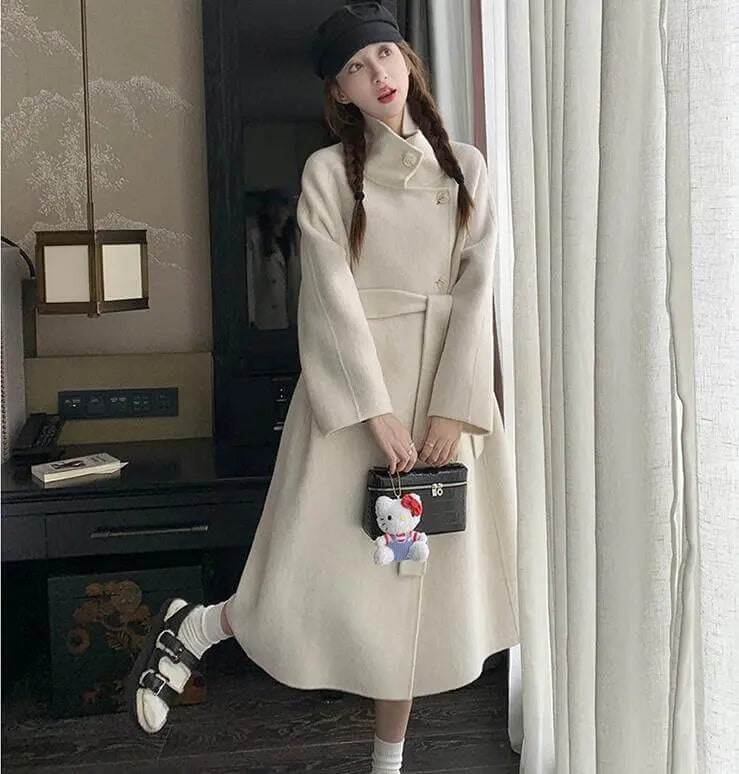 Gray Wool Princess Coat for Women - Long and Fashionable Winter Outerwear