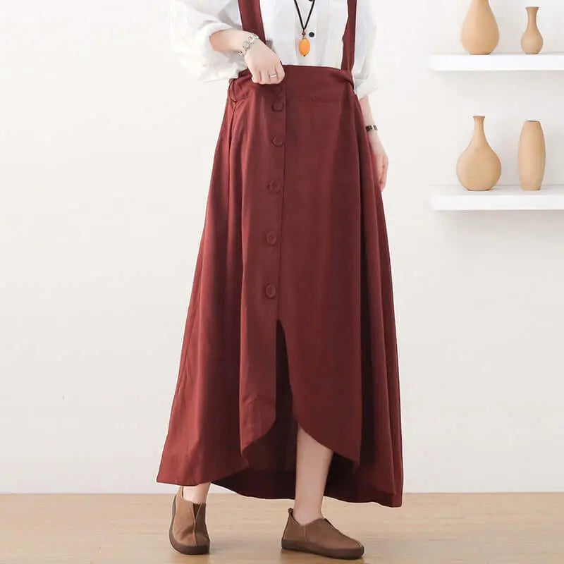 Elegant Linen Suspender Jumpsuit with Asymmetric Sleeveless Design
