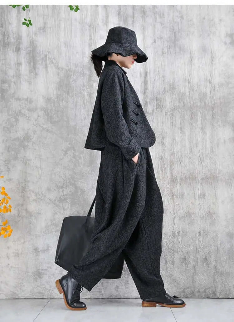 Cotton retro top + harem pants - fashionable short jacket - bohemian pants