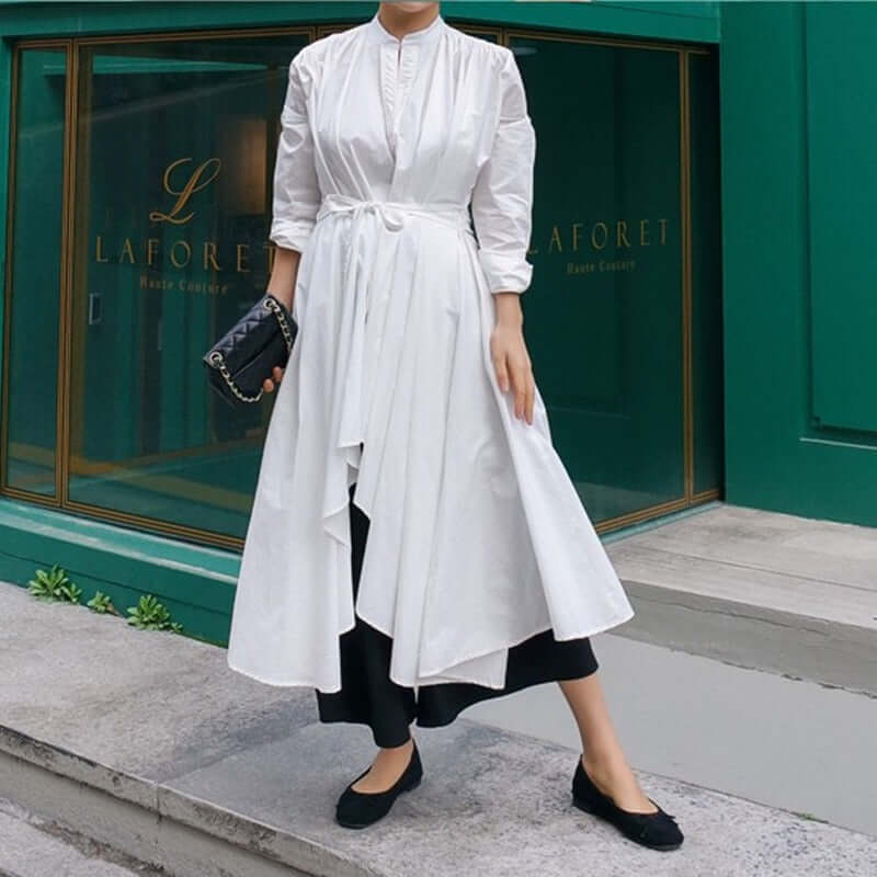 White Cotton Asymmetrical Tunic Blouse with A-Line Design