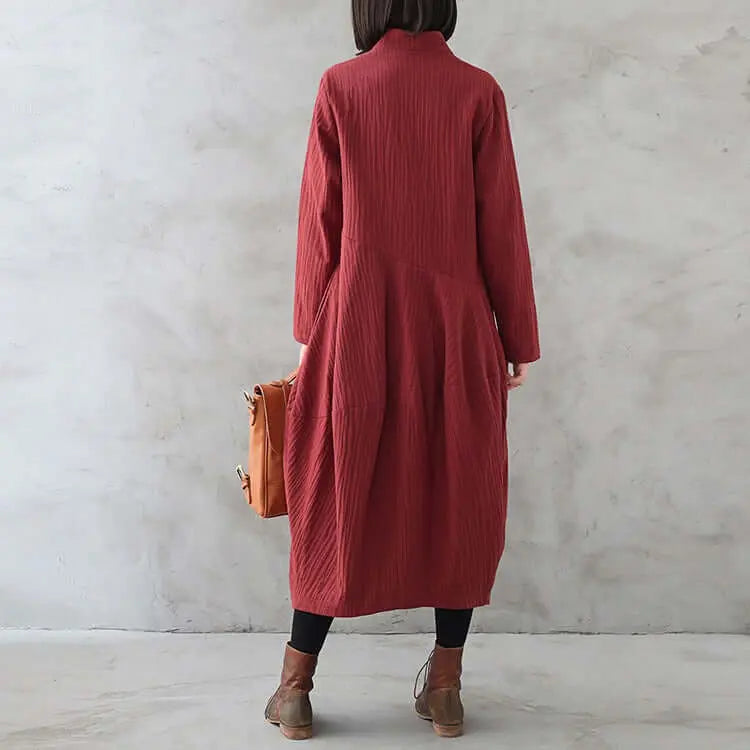 Linen Trench Coat with Textured Long Sleeves for Women