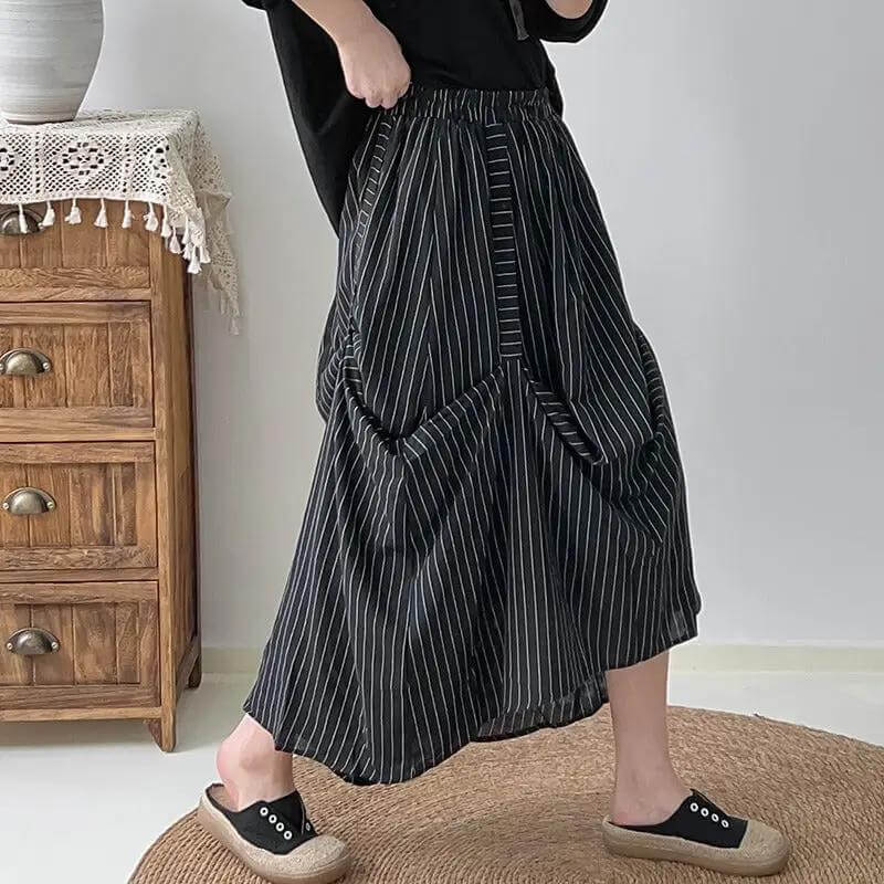 Chic Black and White Striped Cotton Skirt for Stylish Women
