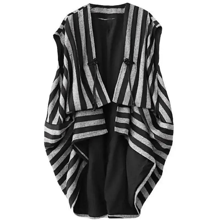 Women's spring woolen black and gray striped unclosed personalized vest woolen harem pants suit