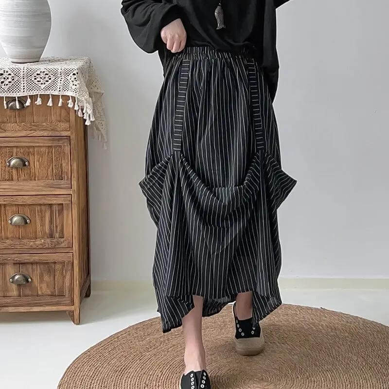 Chic Black and White Striped Cotton Skirt for Stylish Women