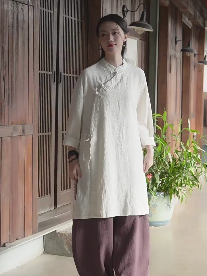 Linen Spring Vintage Maxi Coat and Robe Dress for Women