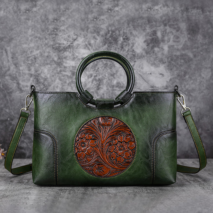 PU floral pattern women's shoulder bag-Women's Necklace-Thebesttailor-31x12x20CM-Green-PU-Thebesttailor