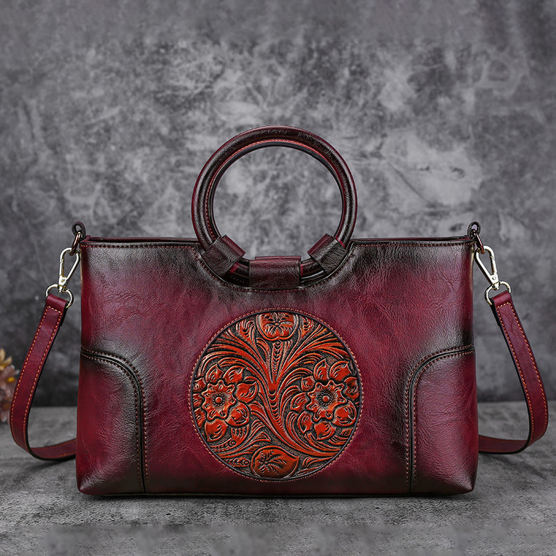 PU floral pattern women's shoulder bag-Women's Necklace-Thebesttailor-31x12x20CM-Wine red-PU-Thebesttailor