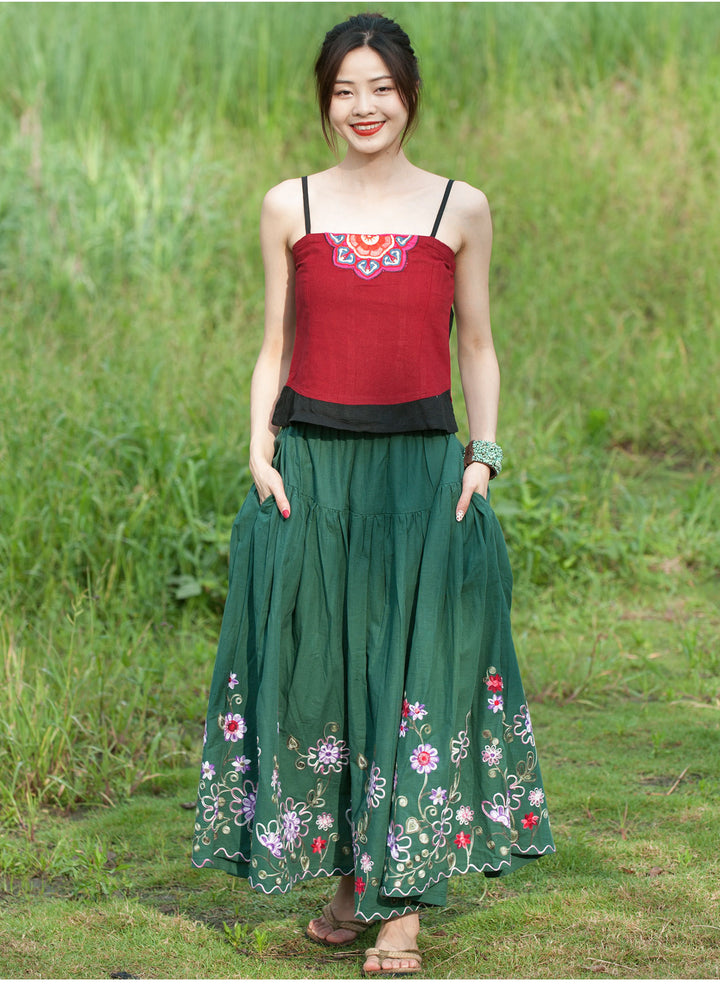 Bohemian Floral Cotton Maxi Skirt for Holidays