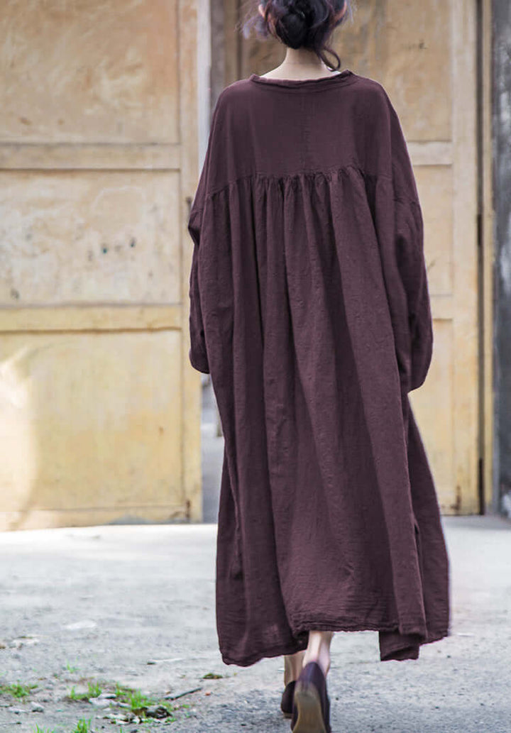 Women's Elegant Cotton and Linen Oversized Long Sleeve Summer Dress