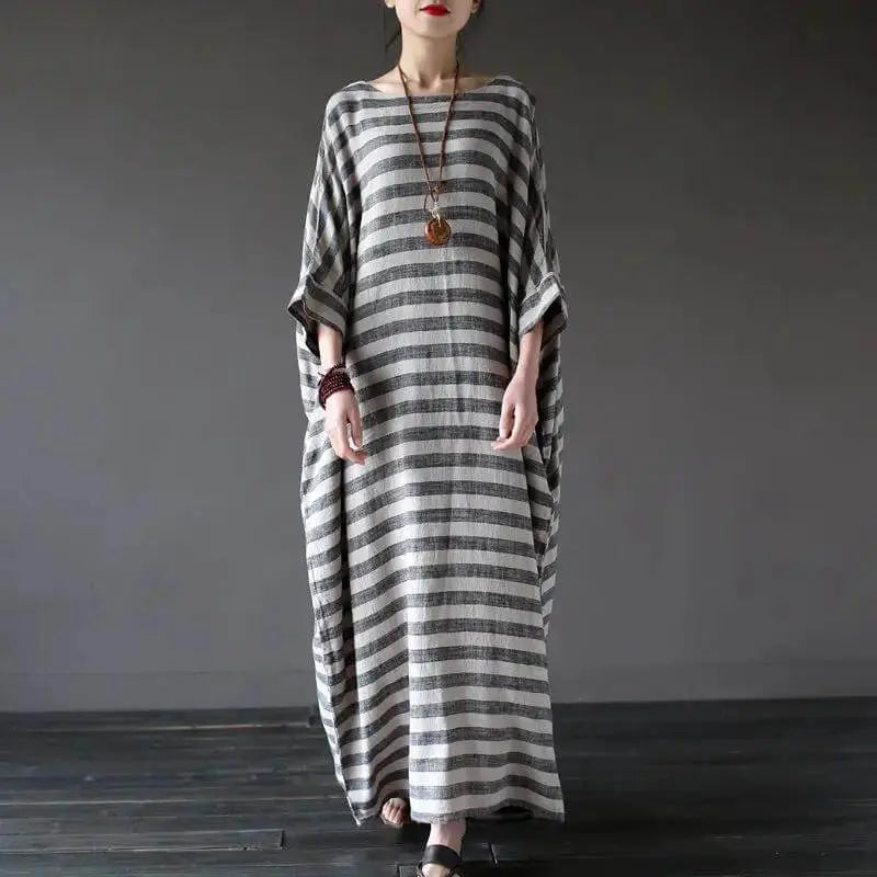 Oversized Striped Linen Dress - Women's Stylish Summer Wear