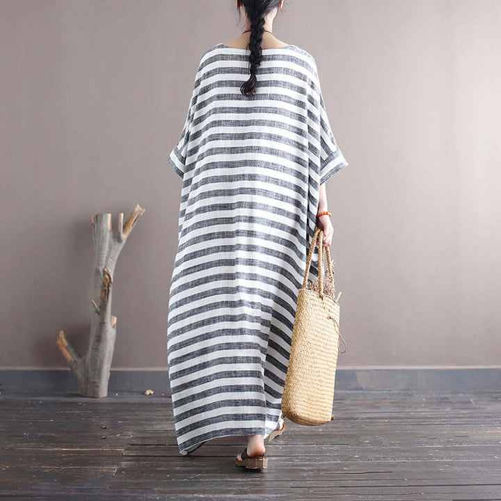 Striped Linen Oversized Dress for Women - Summer Casual Comfort
