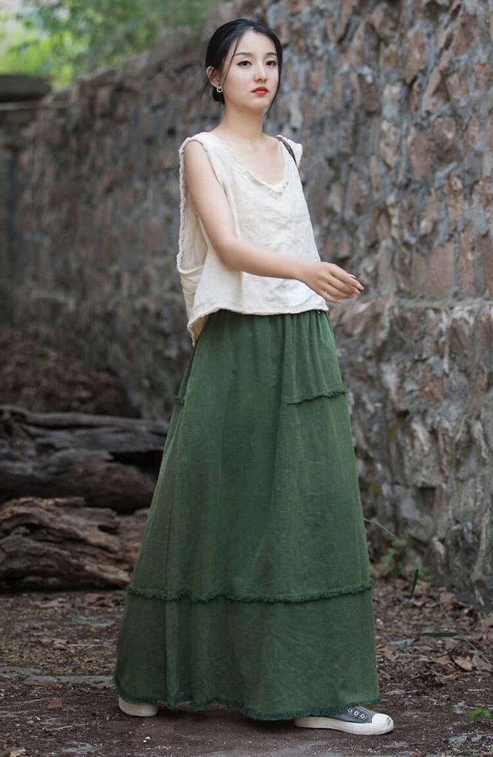 Versatile Green Casual Skirt - Retro Travel Women's Skirt, Beach Skirt