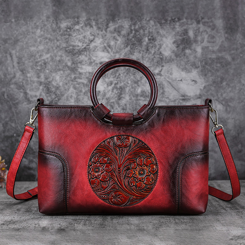 PU floral pattern women's shoulder bag-Women's Necklace-Thebesttailor-31x12x20CM-Red-PU-Thebesttailor