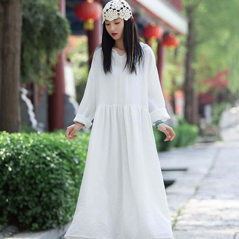 Romantic Cotton V-Neck Summer Dress - Stylish Gift for Her
