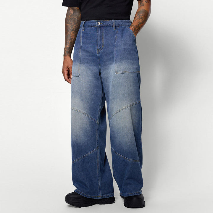 Men's blue wide-leg jeans