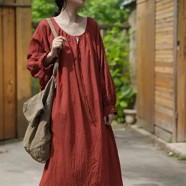 Linen Maxi Dress with Pockets - Loose Fit Women's Robe Thebesttailor