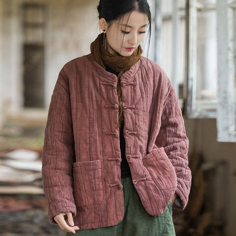 Retro Loose-Fit Cotton-Linen Winter Jacket for Women