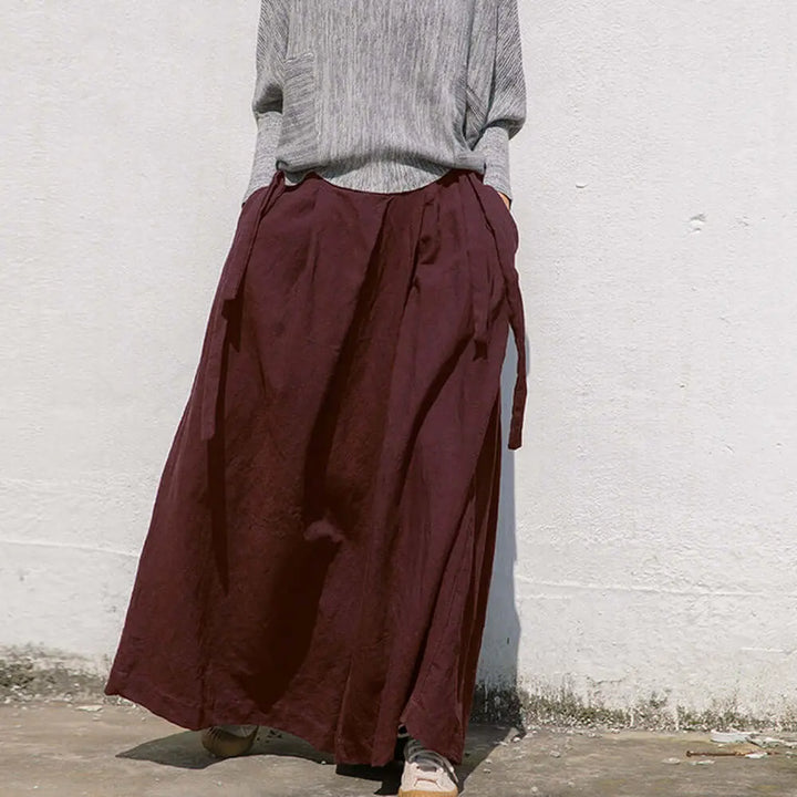 Versatile Bohemian Linen Culottes  Mid-Waist Wide-Leg Pants