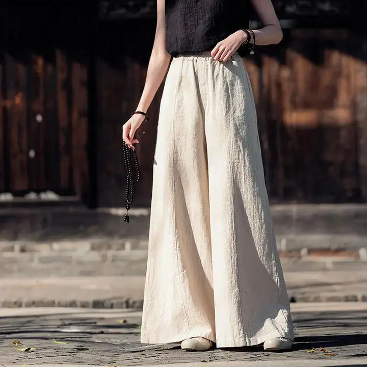 Artistic Retro Linen Wide-Leg Palazzo Trousers for Women Thebesttailor