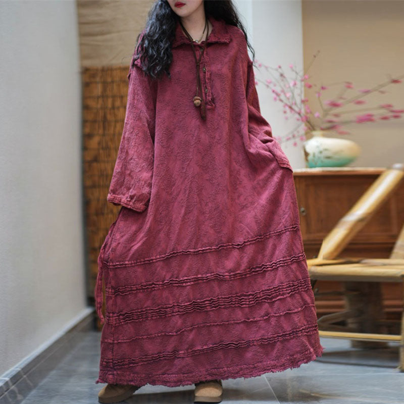 Long sleeves Maxi Dress Warm with pockets Thebesttailor