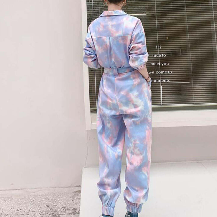 Stylish Women's Camouflage Denim Jumpsuit with Long Sleeves