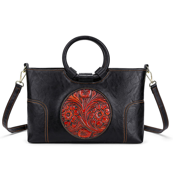 PU floral pattern women's shoulder bag-Women's Necklace-Thebesttailor-31x12x20CM-Black-PU-Thebesttailor