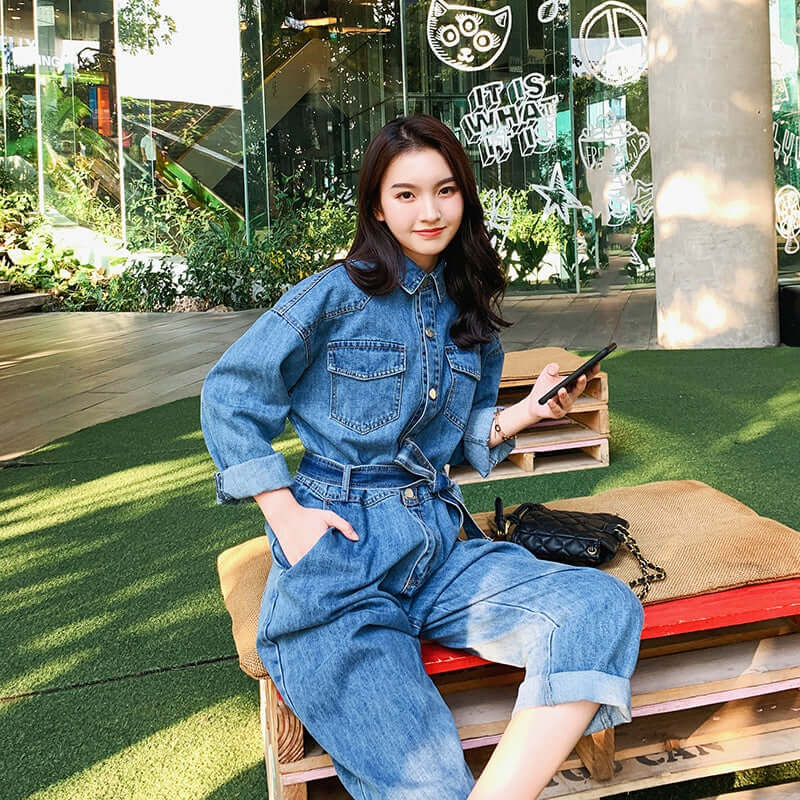 Denim Jumpsuit for Women: Stylish Long Sleeve Casual Overall