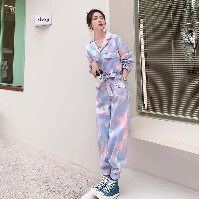 Stylish Women's Camouflage Denim Jumpsuit with Long Sleeves