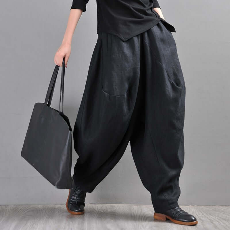 Bohemian Black Linen Harem Pants for Women
 
 Step into summer fashion with our Women's Summer Linen Black Harem Pants. Embrace a bohemian vibe with these casual baggy pants that exude personality and flair.Women's pantsThebesttailorThebesttailorsummer linen black bloomers personality big crotch pants casual baggy pants Harem pantsThebesttailorsummer linen black bloomers personality big crotch pants casual baggy pants Harem pants