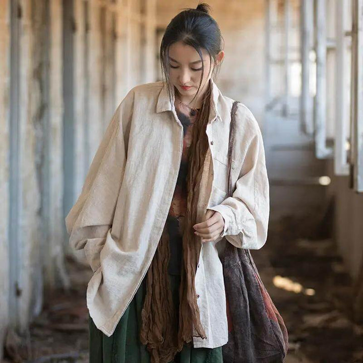 Elegant Women's Cotton and Linen Vintage Cardigan Coat