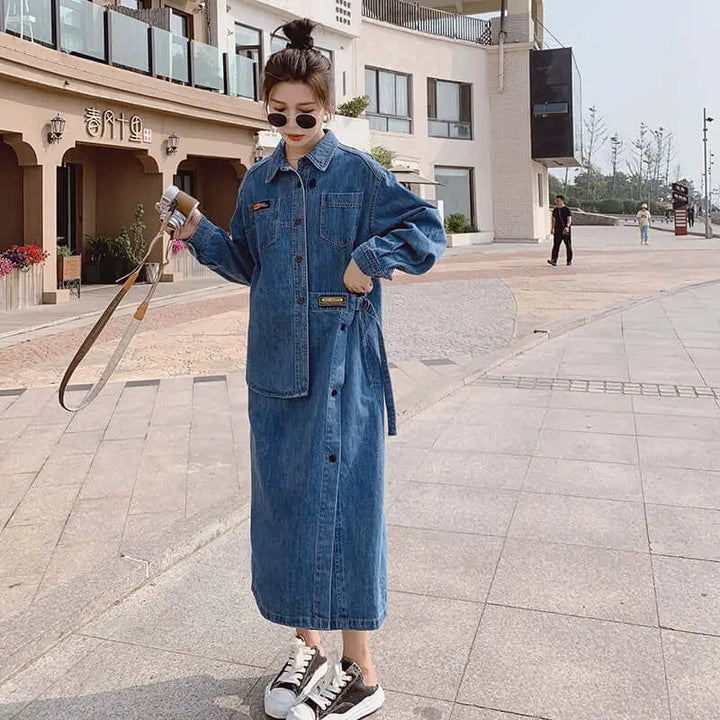 Denim Chic: Long Sleeve Fashion Dress for Stylish Statements Thebesttailor