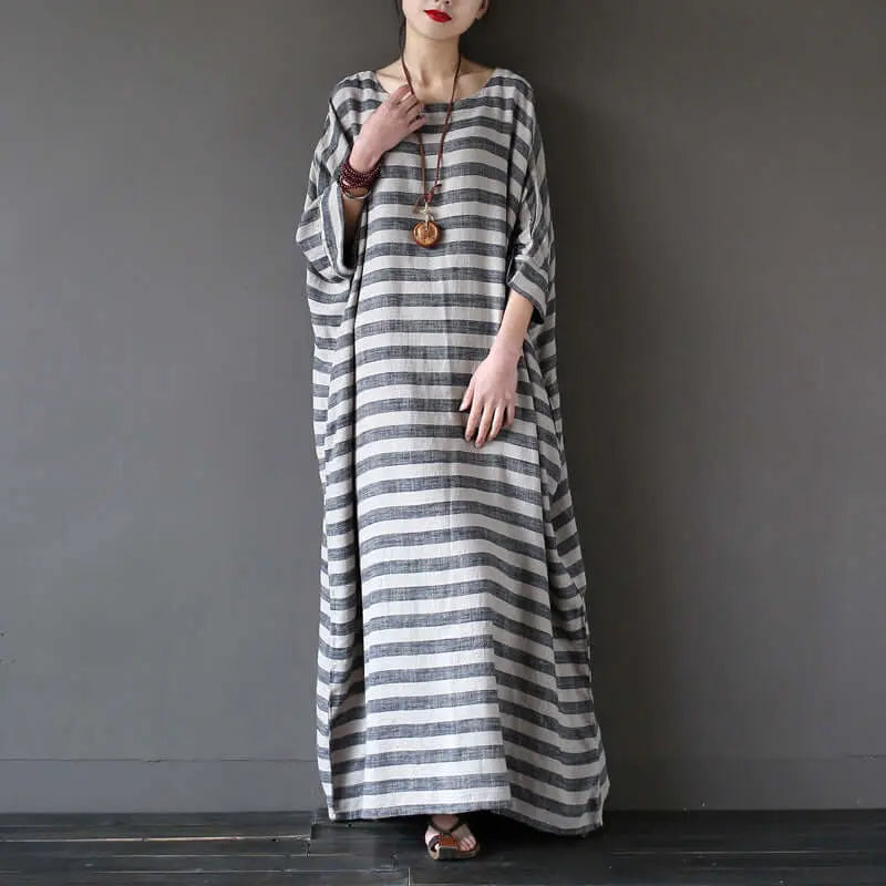 Oversized Striped Linen Dress - Women's Stylish Summer Wear