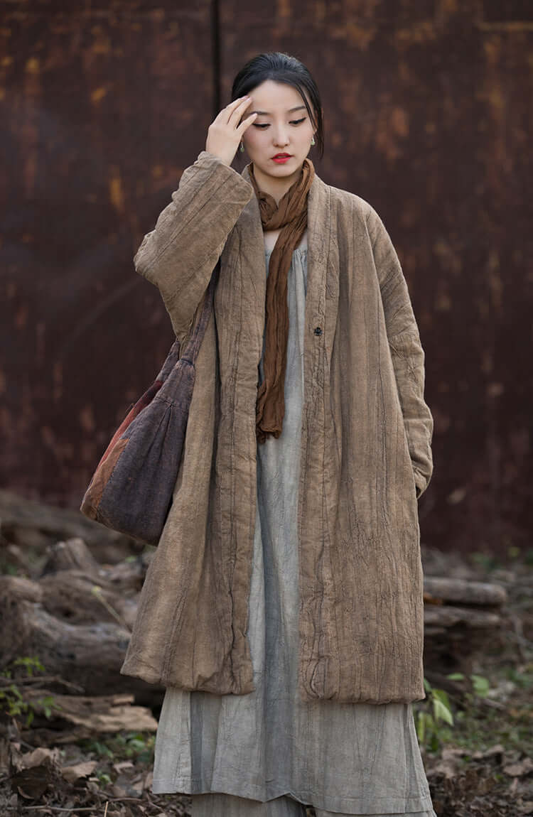Women's long winter cotton coat | winter linen maxi coat