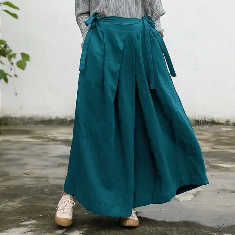 Versatile Bohemian Linen Culottes  Mid-Waist Wide-Leg Pants