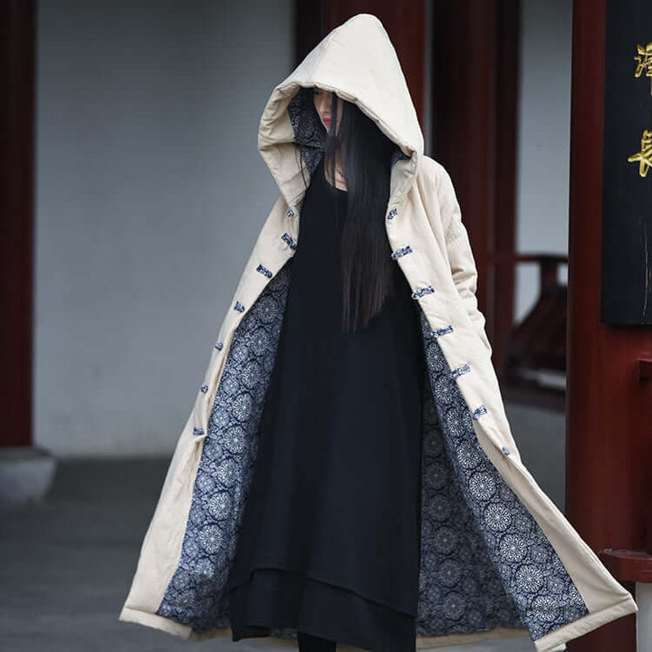Mystical Enchantress Linen Hooded Cotton Winter Coat