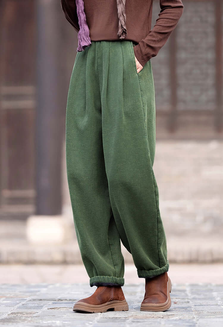Spring Casual Linen Lantern Plus Fleece Pants for Women