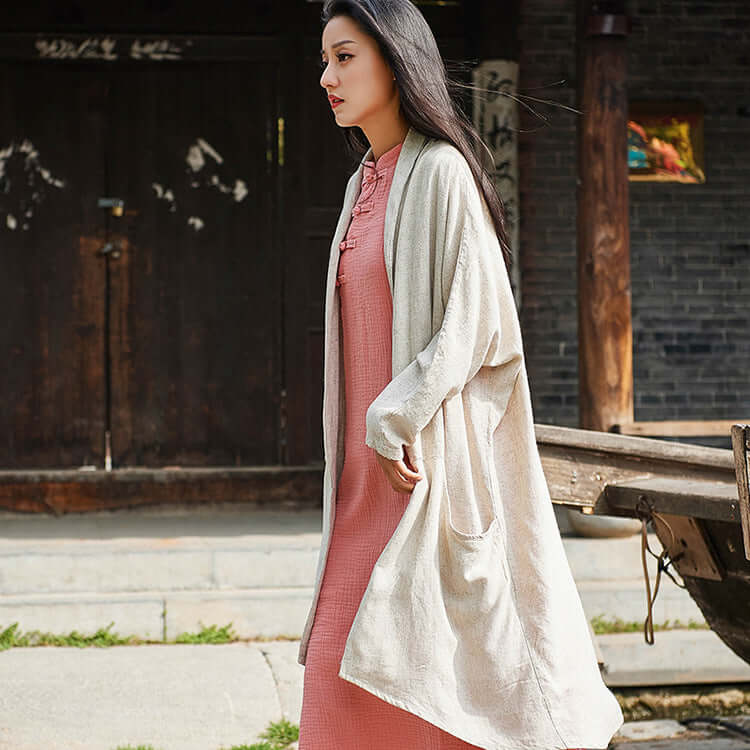 Vintage Chic Linen Coat - Elegant Spring and Autumn Attire