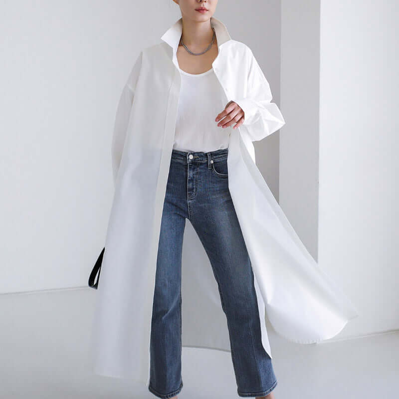 Elegant Oversized Cotton Women's Blouse - Chic Maxi Shirt