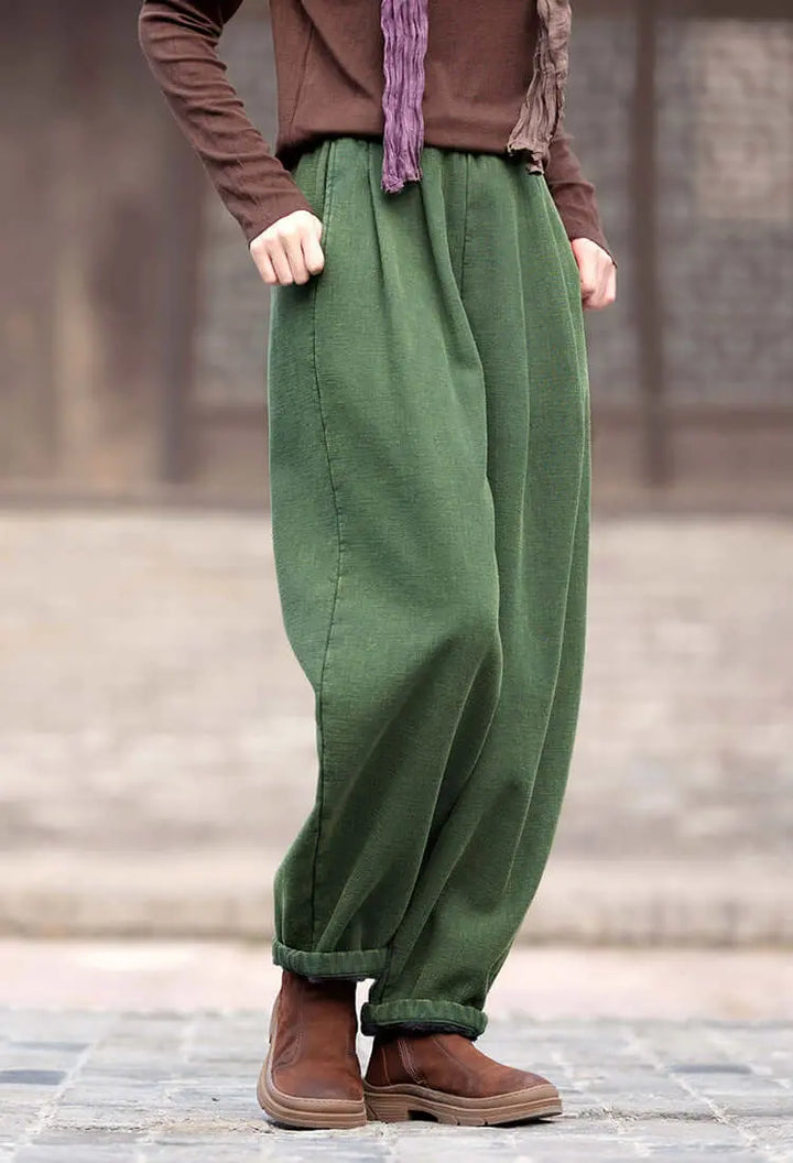 Spring Casual Linen Lantern Plus Fleece Pants for Women Thebesttailor